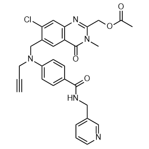 (7-Chloro-3-methyl-4-oxo-6-((prop-2-ynyl(4-(pyridin-3-ylmethylcarbamoyl)phenyl)amino)methyl)-3,4-dihydroquinazolin-2-yl)methyl acetate