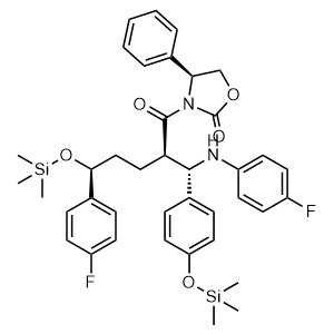 (S)-3-((2R,5S)-5-(4-fluorophenyl)-2-((S)-((4-fluorophenyl)amino)(4-((trimethylsilyl)oxy)phenyl)methyl)-5-((trimethylsilyl)oxy)pentanoyl)-4-phenyloxazolidin-2-one